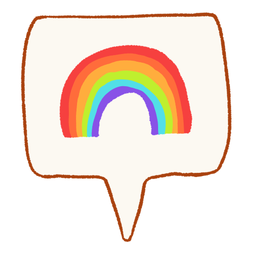 a speech bubble with a rainbow in it.